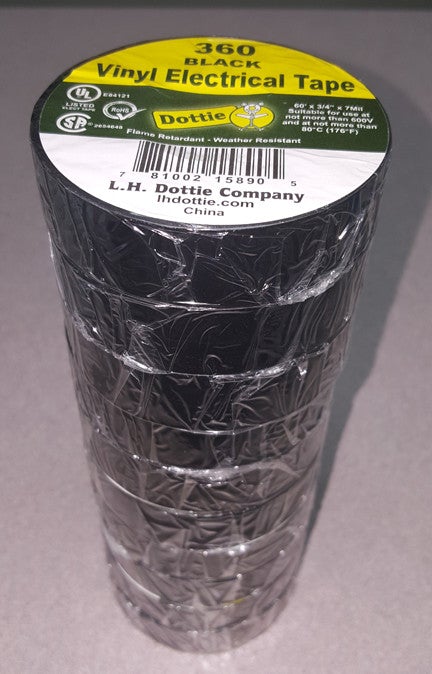 Electrical Tape L.H Dottie Black 360 Electrical Tape - PAM Distributing Co