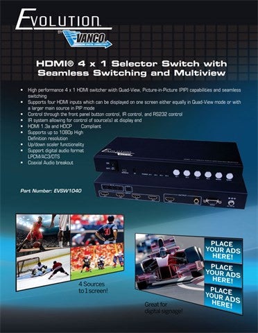 Vanco Evolution HDMI® 4 x 1 Selector Switch with Seamless Switching and Multiview - PAM Distributing Co - 5