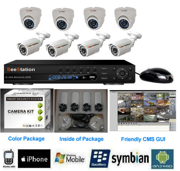 SeeStation DVR Kit 8 Channel 960H With 8 Each 800TVL BLACK Cameras - PAM Distributing Co