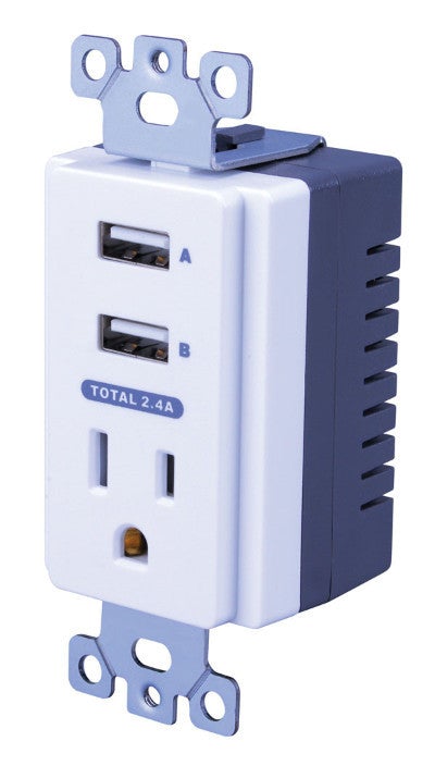 VANCO USBWP5V Dual USB In-Wall Charger with AC Outlet - PAM Distributing Co - 1