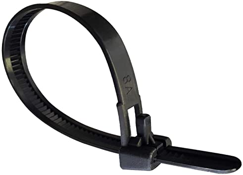 CABLE TIE: Releasable 8'' 50lb UV Rated - 100 Lot Black (MADE IN USA)