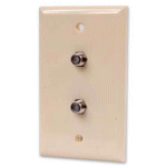 Wall Plate Single Gang w Dual 2GHz F Type Barrell Connector Ivory - PAM Distributing Co