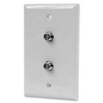 Wall Plate Single Gang w Dual 2GHz F Type Barrell Connector White - PAM Distributing Co